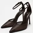 Zara Kitten Heel Linen Shoes - Coffee - 1