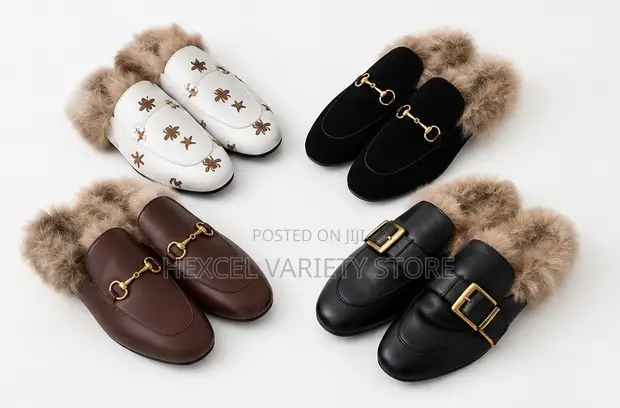 Luxury Women's Fur-Lined Mule Loafers - Stylish Backless Shoes - 1