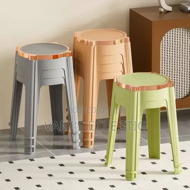 Modern Stackable Plastic Stools - Heavy Duty Home Parlour Chairs - 1