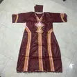 Women's Wine Long Native Boubou Dress with Embroidery - 2