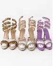Mata masu Kyau na Rhinestone Ankle-Wrap Stiletto High Heels - 1