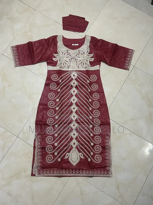 Beautiful Long Bubu Dress - Maroon/Wine with Embroidery - 1