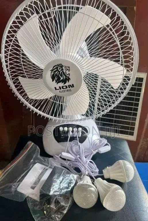 Two Lion Rechargeable Table Fan with 3 Bulbs - 1