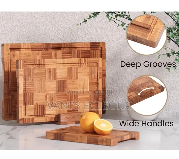 Premium 3-Piece Bamboo Cutting Board Set with Stand - 1
