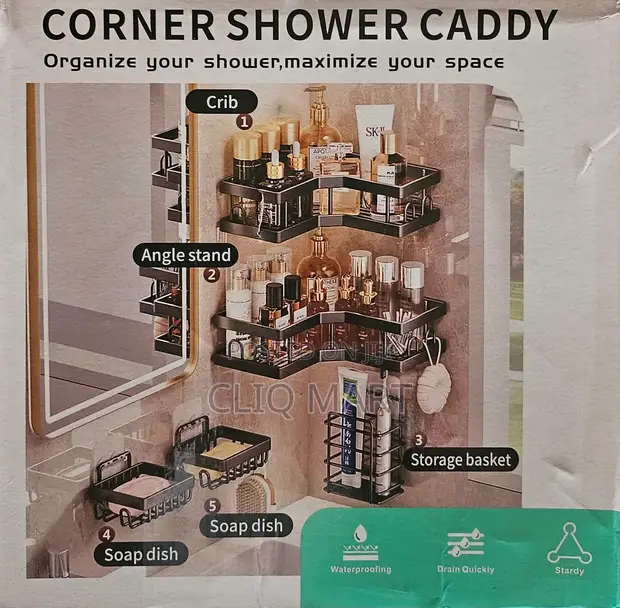 5-in-1 Baki Shower Caddy Corner Wall Mount Set - 1