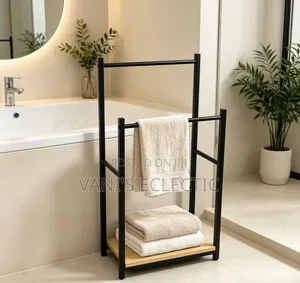 New Black Bamboo Freestanding Towel Rail / Bathroom Storage