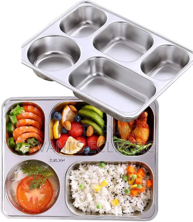5-Compartment Stainless Steel Dinner Tray - 1