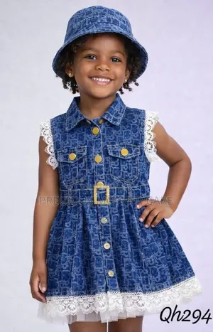 Girl's Jean Gown with Cap and Belt