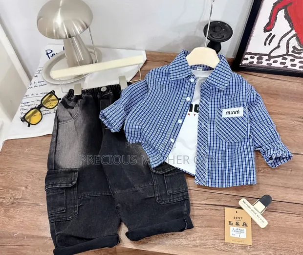 Boys' Jean Trousers, Shirt, and Top Set - 1