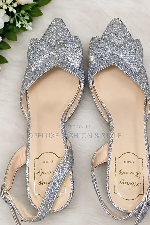 Silver Short Heel Open-Back Shoes - Size 39 - 1