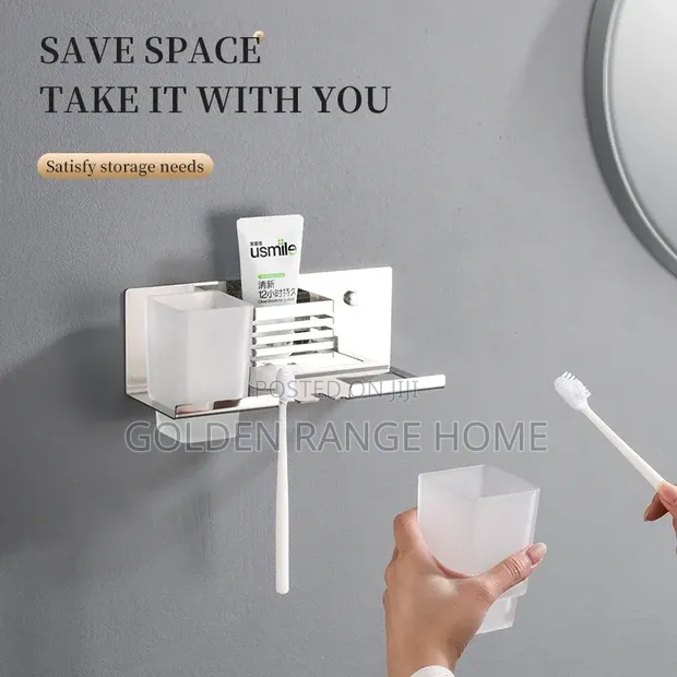 Wall-Mounted Stainless Steel Double Toothbrush/Toothpaste Holder - 1