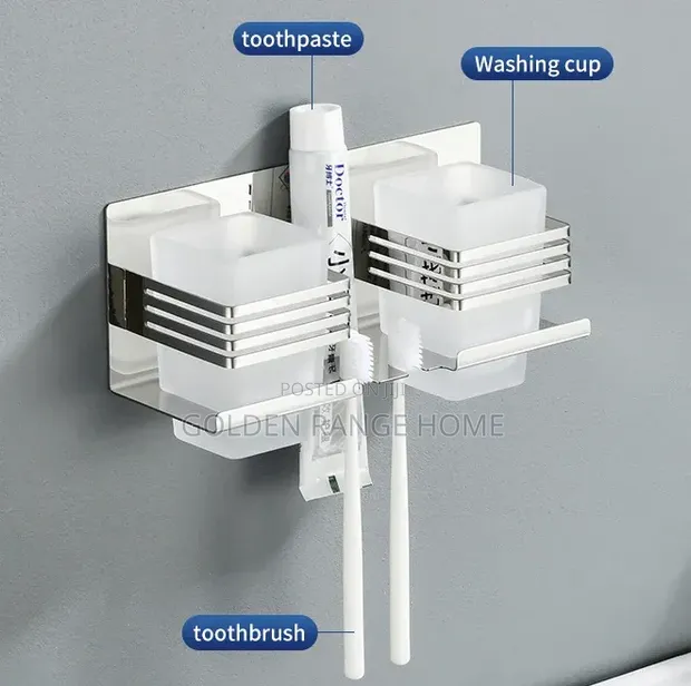 Wall Mounted Stainless Steel Double Toothbrush/Cup Holder - 1