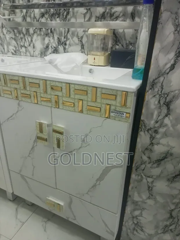 Standing Bathroom Vanity Cabinet with Ceramic Wash Basin - 1