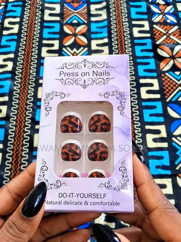 Brown Black Tiger Print French Tip Press-on Toenails - 24pcs - 1