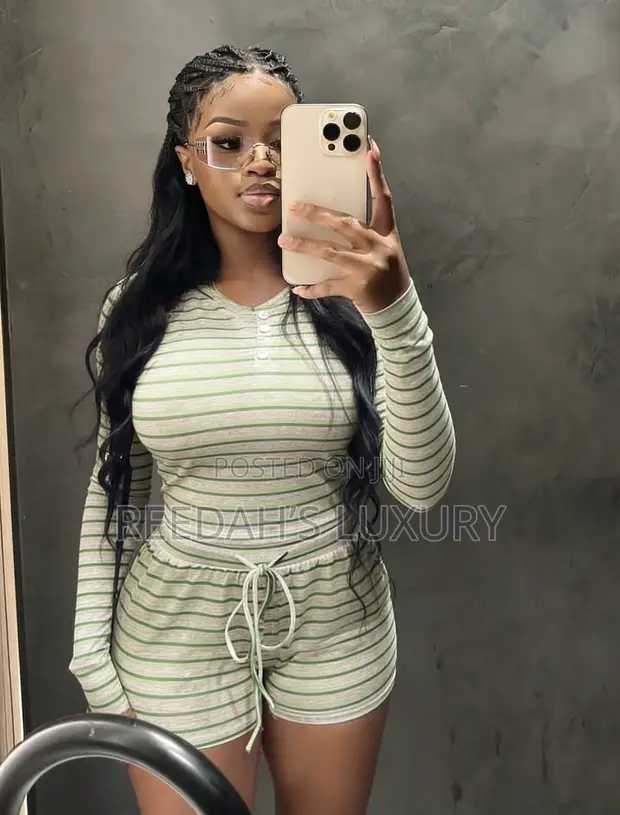 Zara Wears Women's Green Neutral Striped Two-Piece Set - 1
