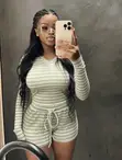 Zara Wears Women's Green Neutral Striped Two-Piece Set - 1