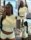Zara Wears Women's Green Neutral Striped Two-Piece Set - 3