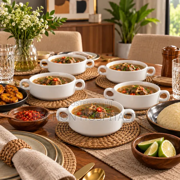 Premium White Ceramic Soup Bowls with Double Handles (Set of 4) - 1