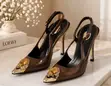 Luxury Pointed-Toe Slingback Heels with Gold Cap - 1