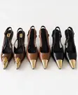Luxury Pointed-Toe Slingback Heels with Gold Cap - 2