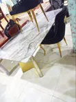 8-Seater Marble Dining Table Set with Fabric Chairs - 1