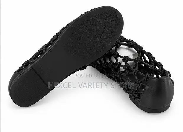 Ladies Stylish Woven Cage Ballet Flats - Black - 1