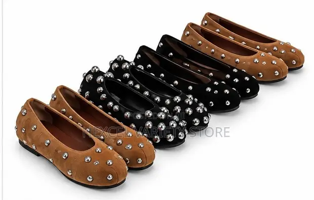 Ladies Studded Ballet Flats - Black - 1