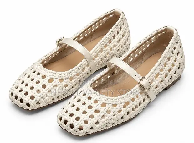 Ladies Woven Mary Jane Ballet Flats - Brown - 1