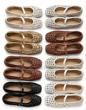 Ladies Woven Mary Jane Ballet Flats - Brown