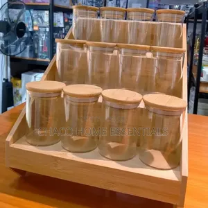 12-Piece Glass Spice Jar Set with Bamboo Rack