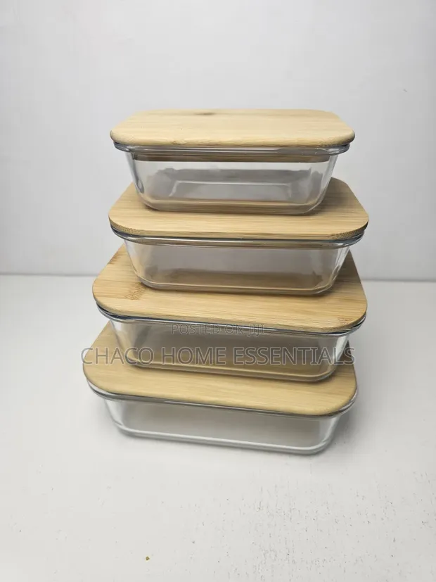 4-Piece Glass Food Storage Containers with Bamboo Lids - 1