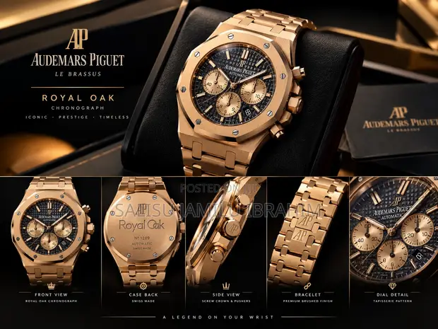Luxury Rose Gold Automatic Chronograph Wristwatch - Royal Oak Style - 1