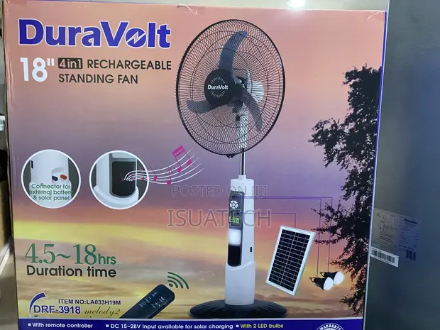 Duravolt 4-in-1 Rechargeable Standing Fan with Solar Panel - 1