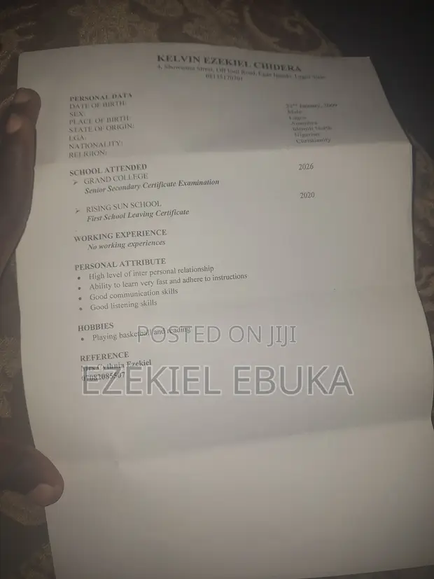 Restaurant Staff CV - Ezekiel - 1