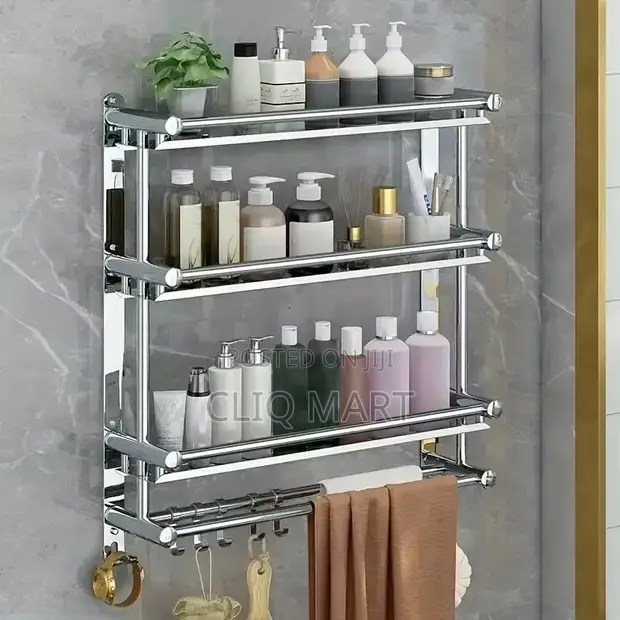 3-Tier Bakin Karfe Bango Shelfe - Mai Shirya Wanka - 1