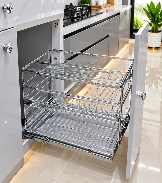 Premium Stainless Steel Pull-Out Cabinet Basket Organizer - 1
