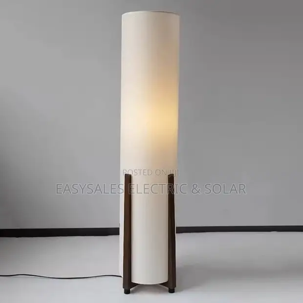 Fabric LED Floor Lamp - Wood Standing Light - 1
