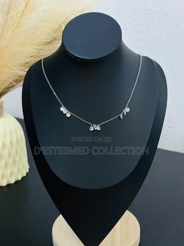 Silver Plated Stainless Steel Necklace with Rhinestones - 1