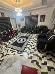 Genuine Leather Sofa, Black/White Stripes, Used - 1