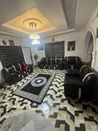 Genuine Leather Sofa, Black/White Stripes, Used - 2