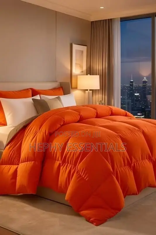 Classy Plain Bedding Sets - Orange & Cream - 1