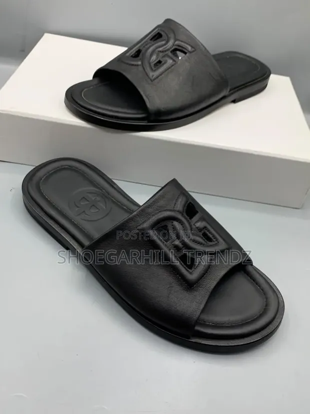 Gianfranco Butteri Embossed Palm Slippers - Black - 1