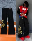 Men's Black & Gold Wide-Leg Trousers - Streetwear - 2