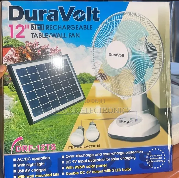 Duravolt Rechargeable Solar Table Fan with Lights - 1