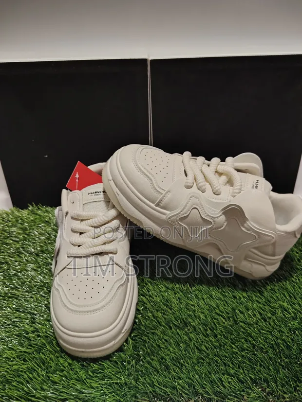White Chunky Sneakers with Star Overlays - 1