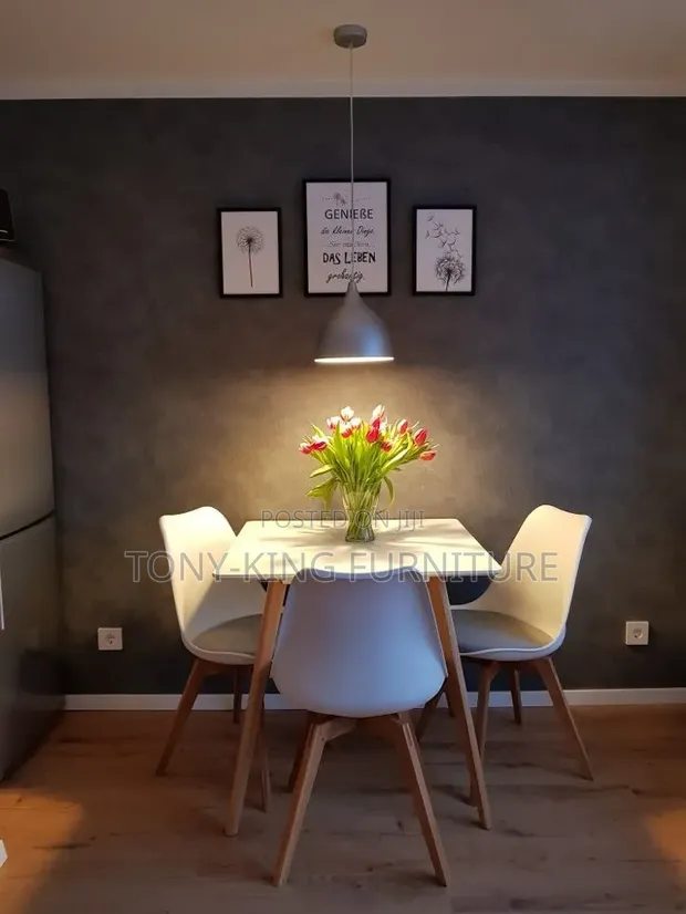 Modern White Rectangular Dining Table Set with 4 Chairs - 1