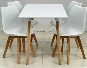 Modern White Rectangular Dining Table Set with 4 Chairs