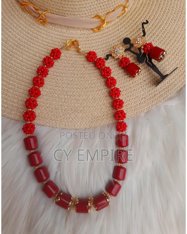 Royal Red Statement Beaded Jewelry Set - 1