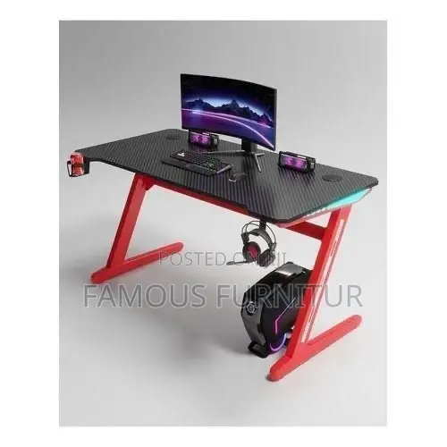 Black da Red Carbon Fiber Z-Shaped Gaming Desk tare da Kujera - 1