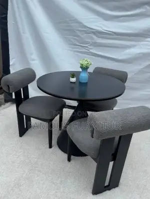 3-Seater Round Dining Set - Baƙar Ƙofa, Cream Rufi